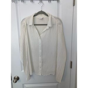 Womens Plissé Oversized button Up shirt size 1X plus size Off white